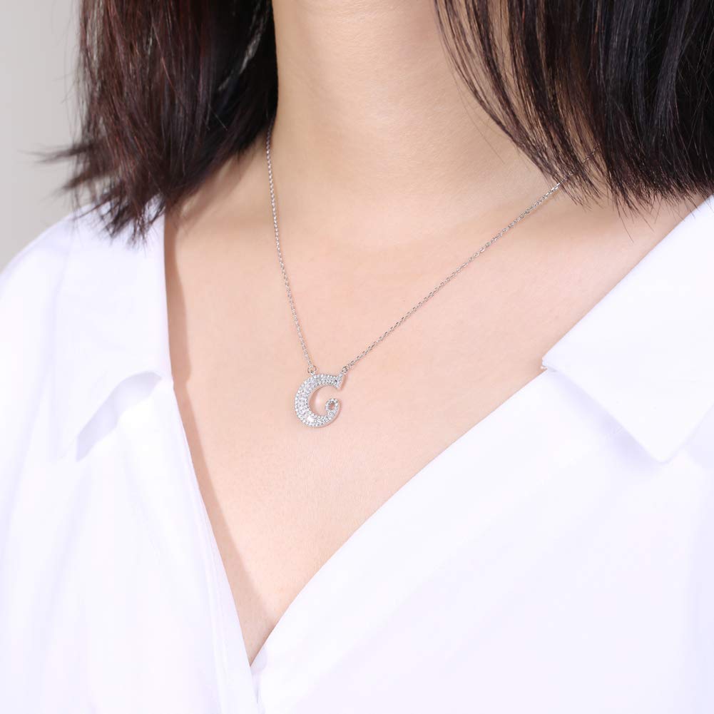 AIKS Women's Necklace, Sterling Silver 925, Zirconia Alphabet Pendant, Sterling Silver Chain, Initial Necklace, Valentine's Day Fashion Accessory