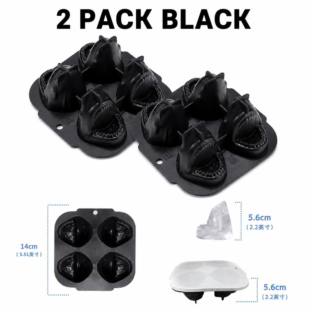 Silicone Shark Ice Cube Mold Large 3D Animal Ice Maker Flexible Tray For Whiskey Cocktails Fun Summer Party Drinks