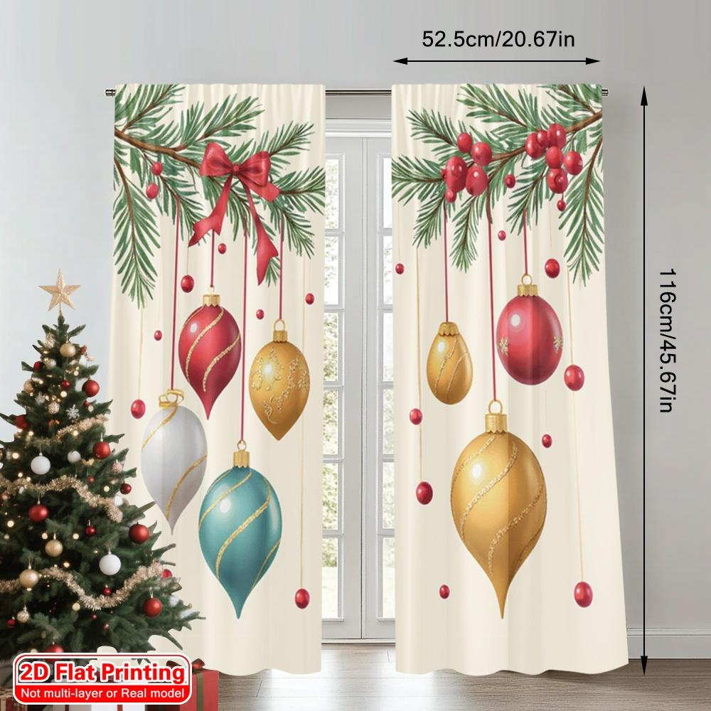 2pcs 2D flat printing Merry Christmas Popular Curtain Christmas Baubles Festive Hanging Ornaments 100% Polyester Without