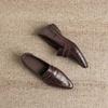Krazing Pot Sheepskin Round Toe Low Heels Summer Shoes Big Size 42 Retro Fashion Slip On Stones Prints Women Deep Mouth Pumps