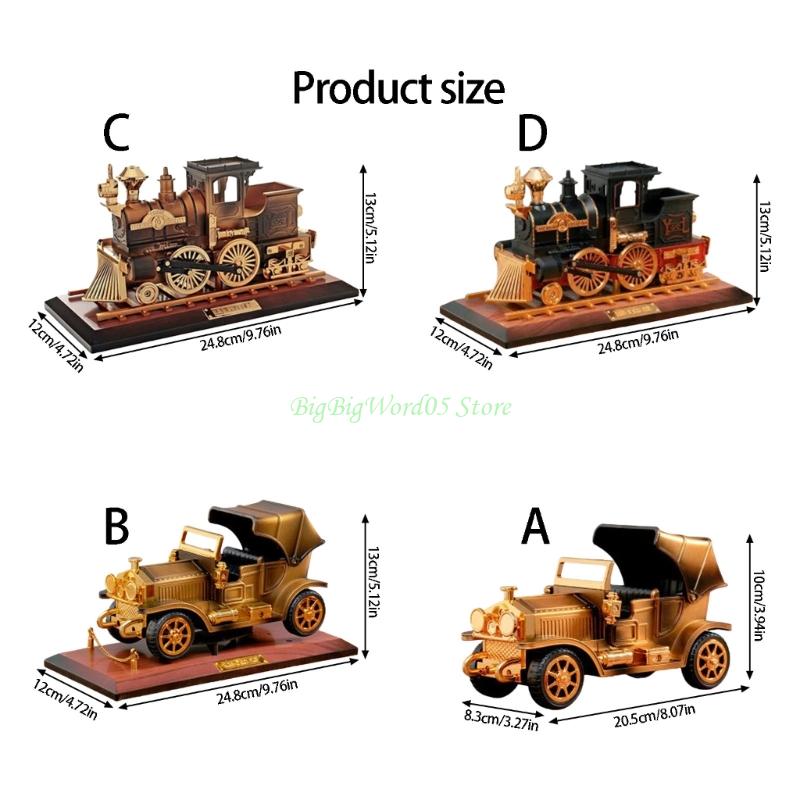 24TE Nostalgic Railway Train And Classical Car Model Wind Up Music Box with Base For Shelf Desktop Decoration Ornament Gift