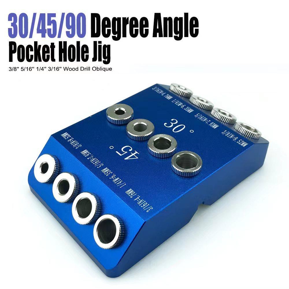 

New 30/45/90 Degree Angle Oblique Pocket Hole Jig British Drill Guide Dowel Jig Kit Wood Drill Locator Inclined Hole Plug Jig синий