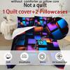 Open 3pcs 3D Colorful Iron Block Polyester Quilt Cover Set 1*Quilt Cover + 2*Pillowcase No Core Printed Bedding Set Soft