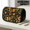 1pc Portable Flip Top Halloween Themed Pencil Case with Double Layer Zipper, Halloween Pumpkin Skull Witch Hat Design, Large Capacity Thickened Oxford