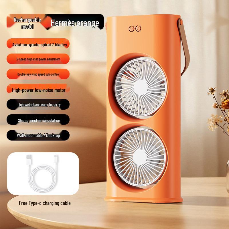 

Dual-Head Mini USB Desk Fan - Portable Air Cooler for Office помаранчевий