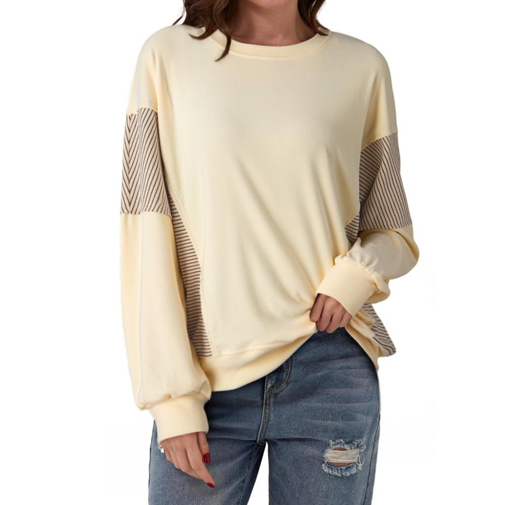 New Autumn and Winter Fashion Striped Color-blocking Round-neck Versatile Casual Long-sleeved Sweatshirt