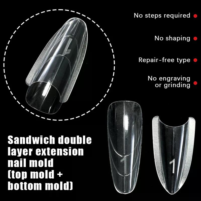 Dvojité šablony na nehty Sandwich 240ks 15 velikostí Prodloužení-Dvojité šablony Typ rakev Mandlový tvar Horní forma Spodní forma