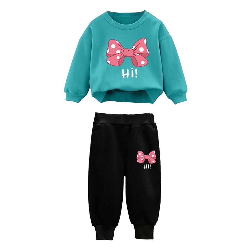 Kids Girls 2Pcs Sweatshirt Outfit Rib Trim Sweatshirt and Jogger Pants Casual Suit