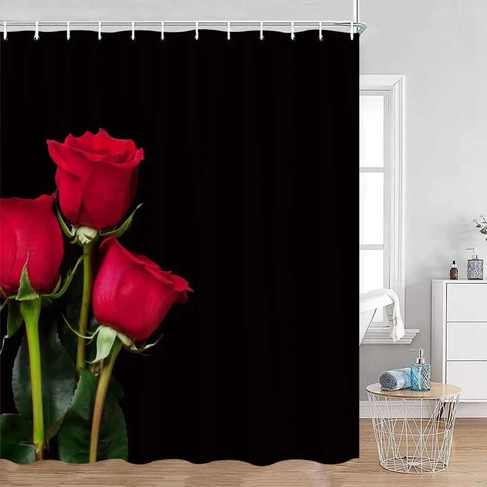 Romantic Rose Shower Curtain - Vibrant Floral & Butterfly Designs for Elegant Bathroom Décor, Waterproof, Easy Care & Soft Touch