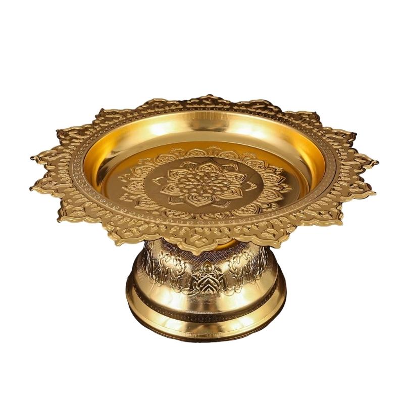 Decorative Alloy Offering Plate with Ornamental Pattern Tall for Religious Ceremonies Home Decoration Highlight