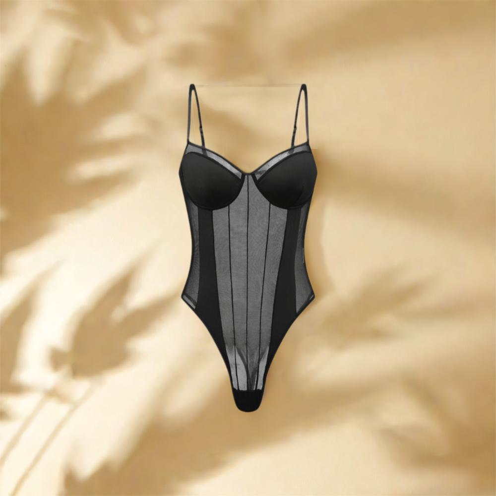 Bezrukávové hlboké V overaly Úzky strih Sieťovaný body Dámske plážové oblečenie Kombinézy s ramienkami Leto