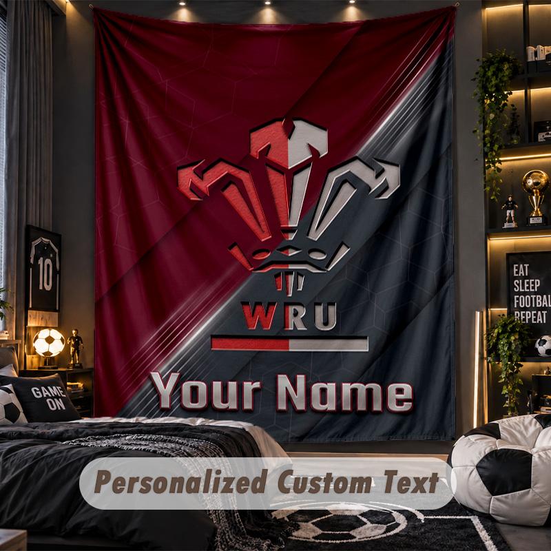 TapestryWales Rugby Custom Name Text Personalized Wall Hanging Tapestry Home Wall Decor