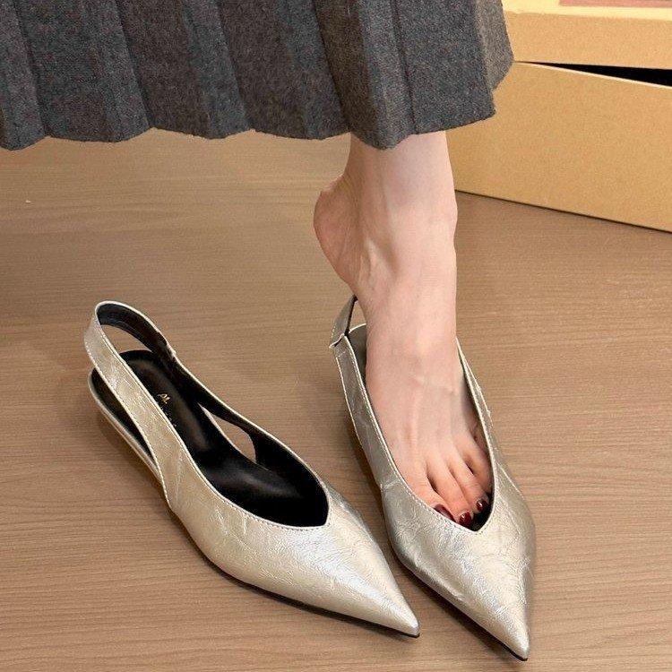 Temperament pointed back empty shoes bag head sandals summer gentle evening wedge heel shoes women