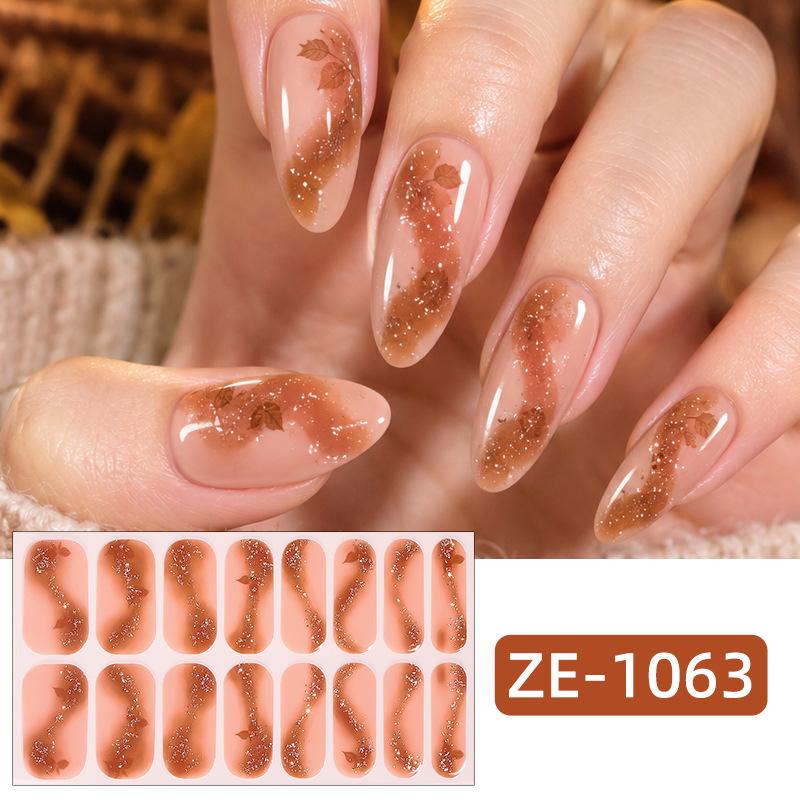 New Maple Leaf Pink Hot Stamped Gold Nail Stickers 3D Ombre Grass Fresh Style Nail Stickers