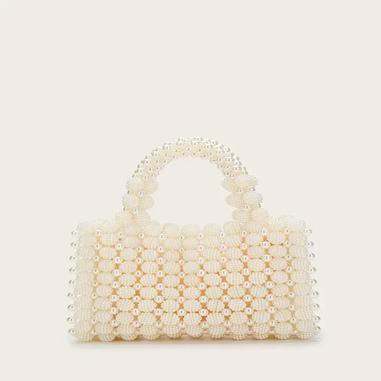 

New Arrival Pearl Colorful Candy Handbag Handmade Woven Niche Design Beaded Yangmei Square Bag Top-handle Bag