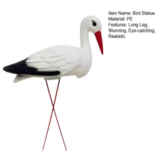 Garden White Bird Statue 23.6" Long Leg Standing Bird Sculpture Decorative Resin Ornament for Outdoor Pond Yard