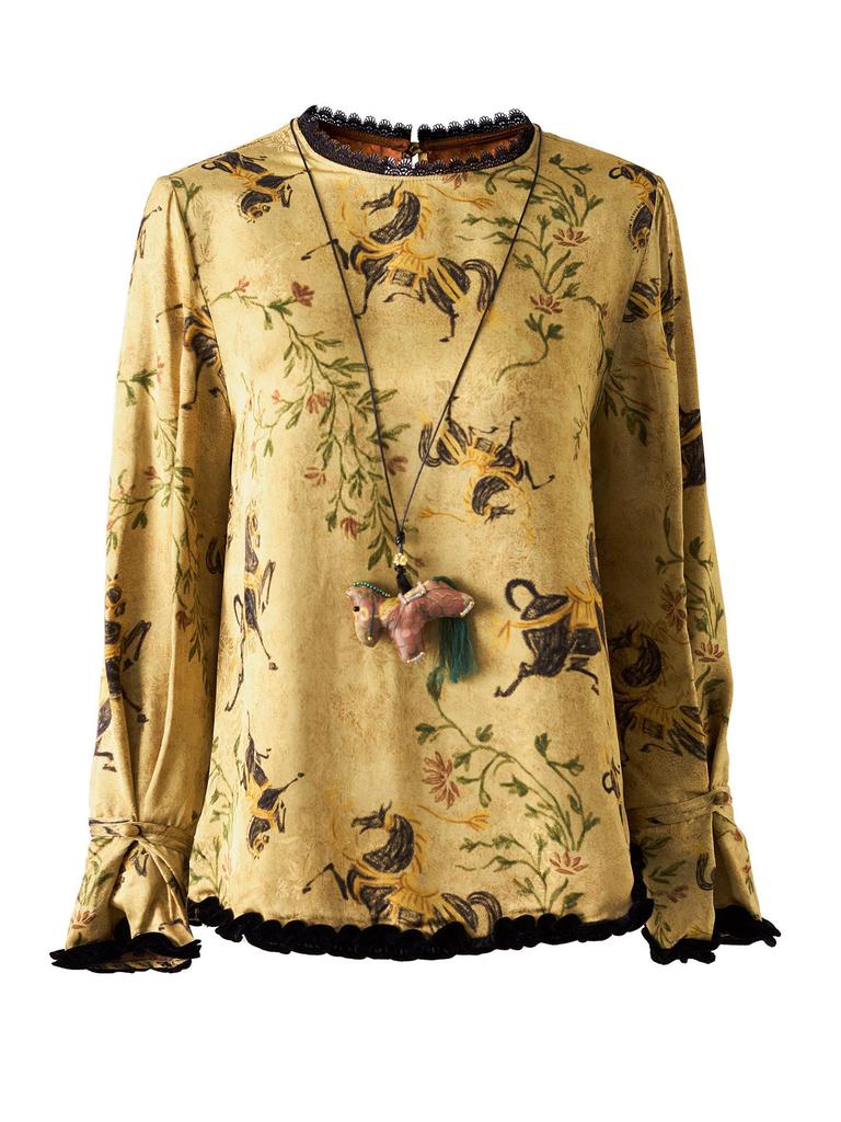 High-Quality Rayon Jacquard Patchwork Velvet Lace Women's Shirt - Early Spring, New Chinese Style