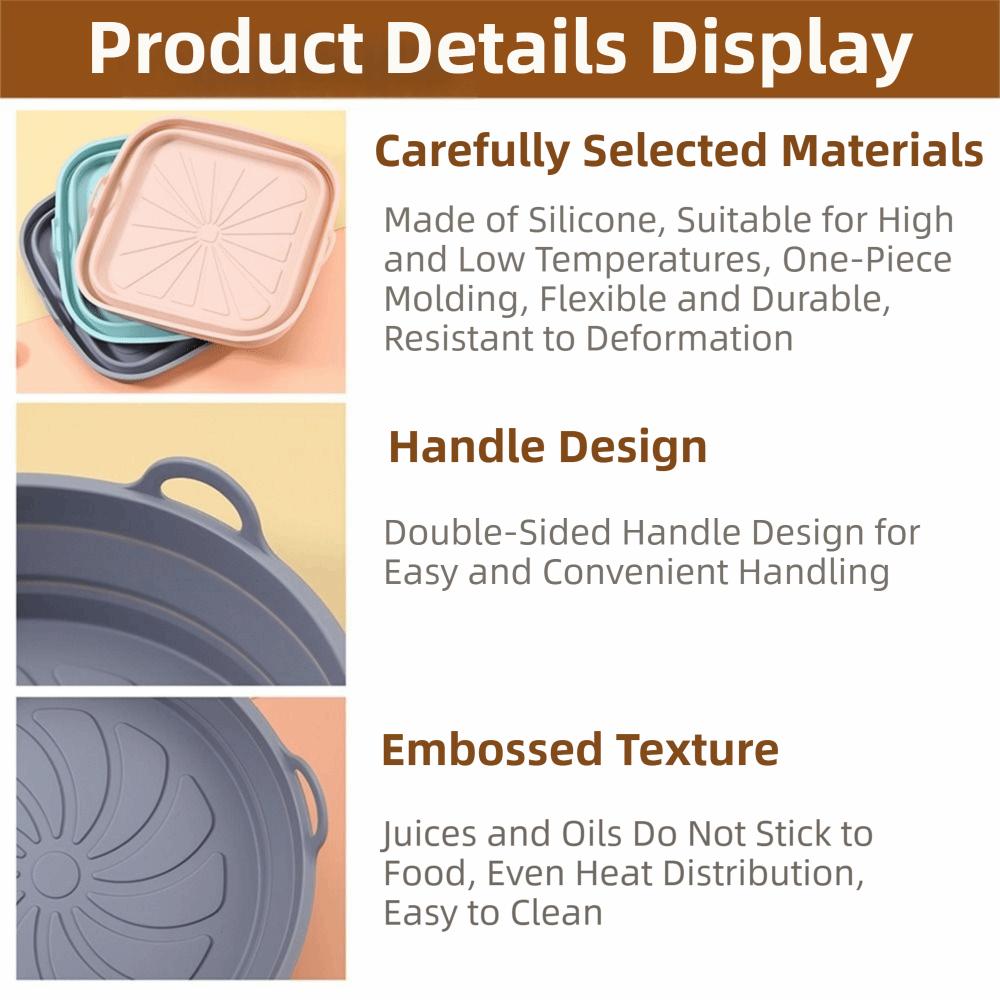 Round/Square Foldable Fryer Baking Tray Flexible Air Fryer Silicone Mat Baking