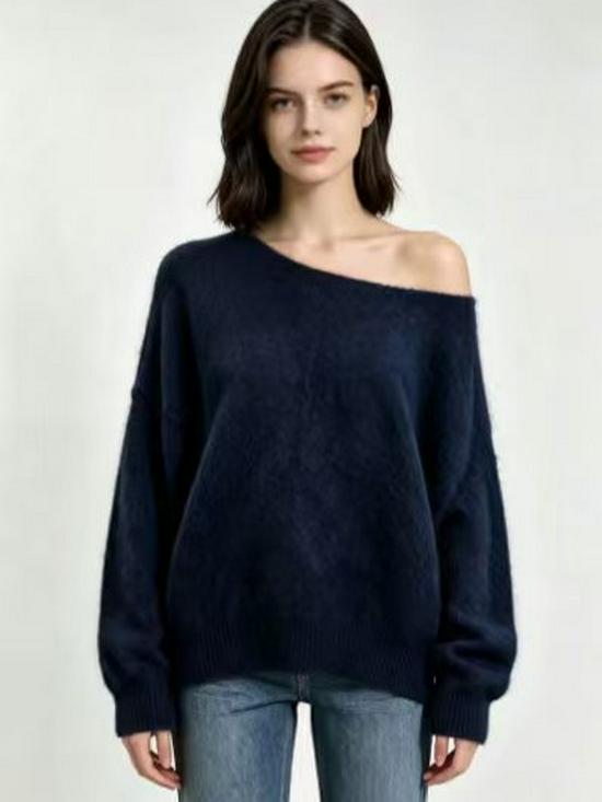 Women's Off-Shoulder Loose Knit Sweater - Autumn/Winter Lazy Style Base Layer Top