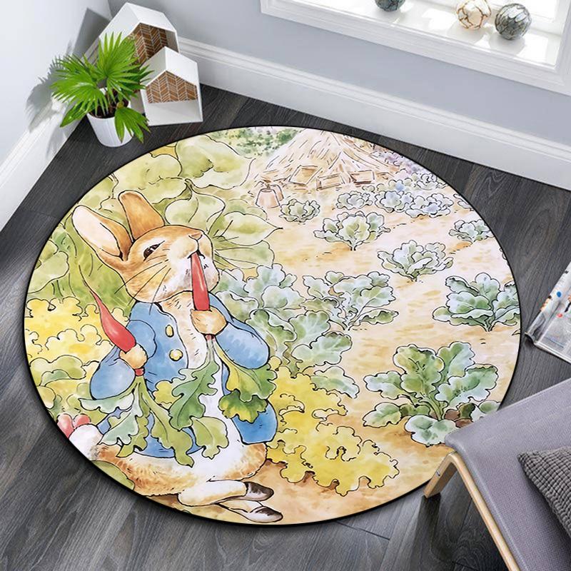 Peter Rabbit2 Round Area Rug,Carpet Rug for Living Room Bedroom Sofa Playroom Decor,Non-slip Floor Mat