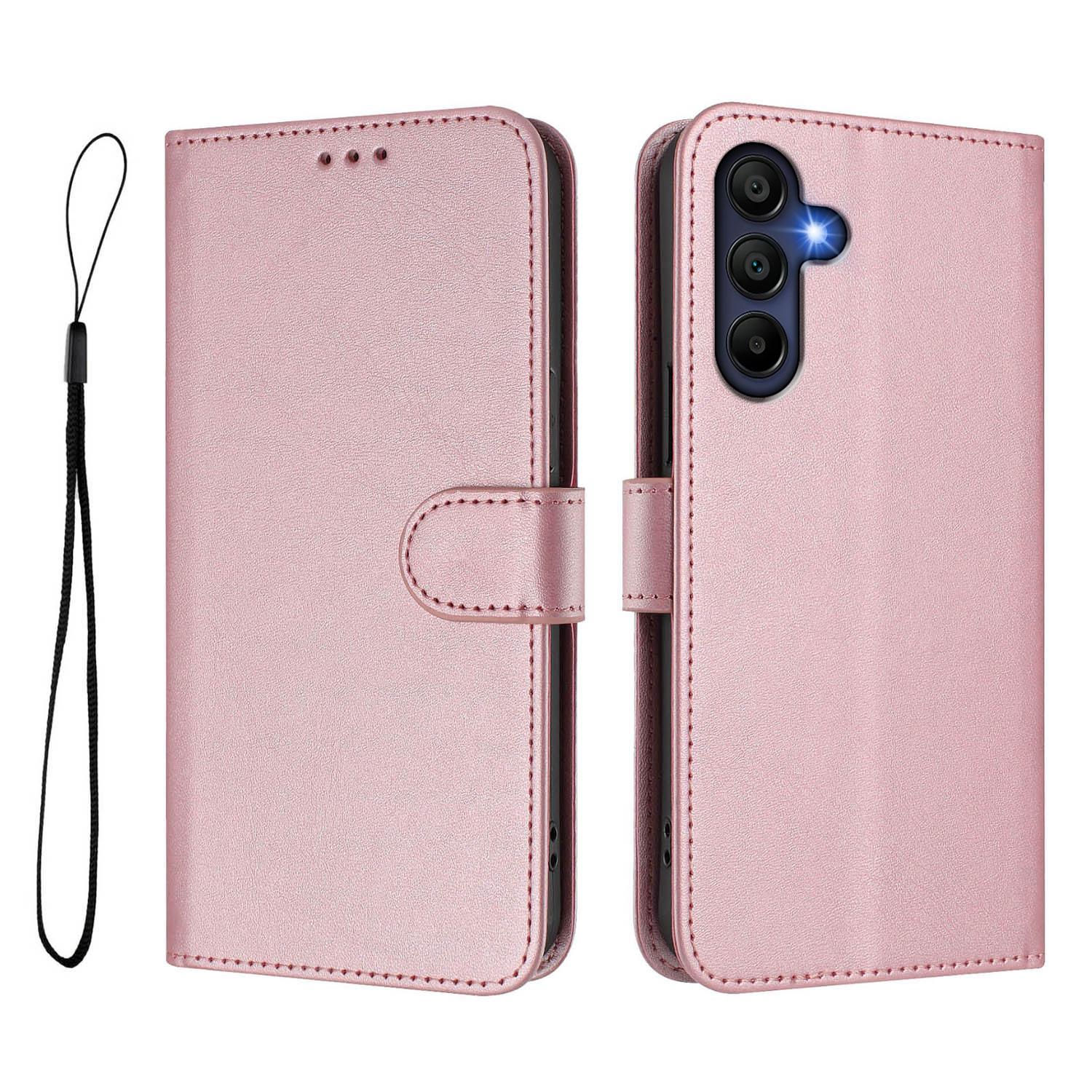 

For Samsung Galaxy A16 4G/Galaxy A16 5G Wallet Case RFID Blocking Calf Texture Leather Stand Phone Cover with Strap Pink