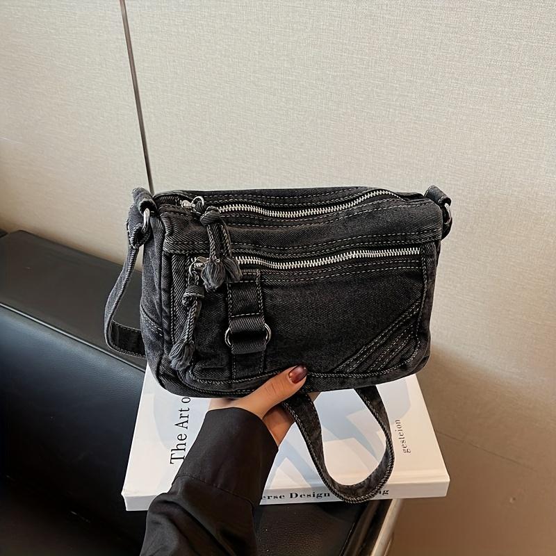 Retro Washed Denim Crossbody Bag for Women In Summer, Simple and Artistic Casual, Multi Pocket Single Shoulder Small Square Bag