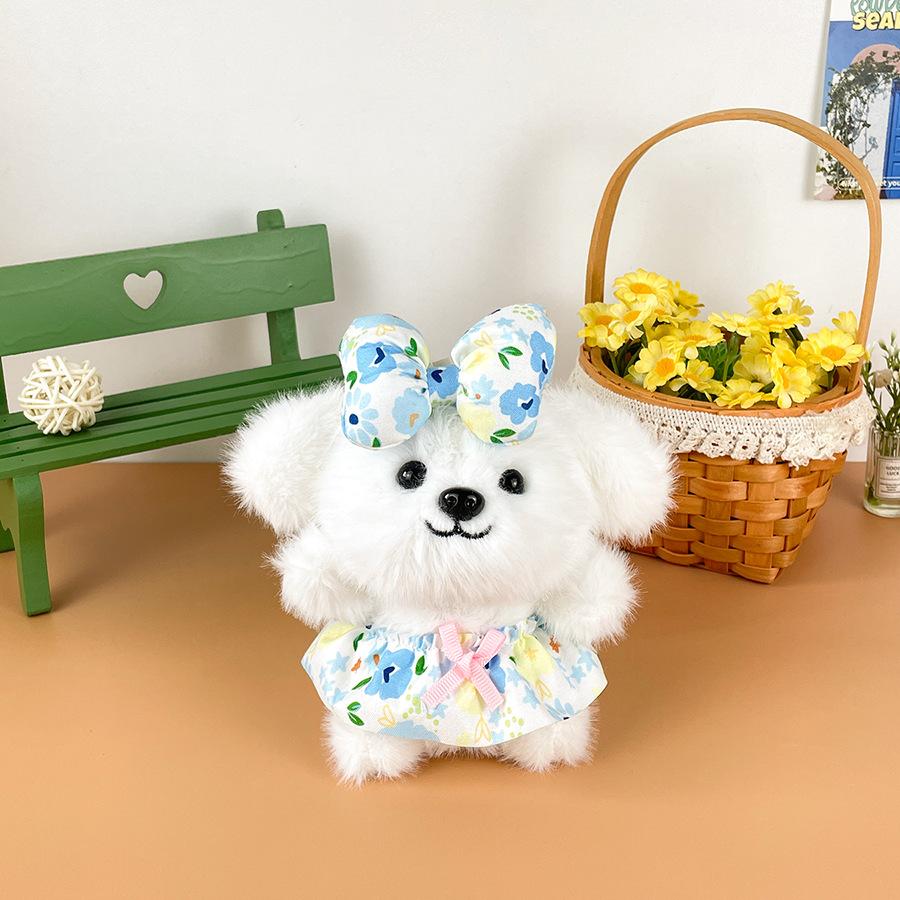 

Cute Bow Puppy Plush Doll Princess Skirt Puppy Girl Heart Doll Bag Doll Hanging Decoration Toy Height about 13cm