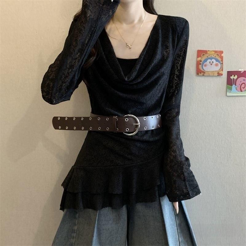 Private Style T Shirt With Lace And Asymmetrical Design For Spring