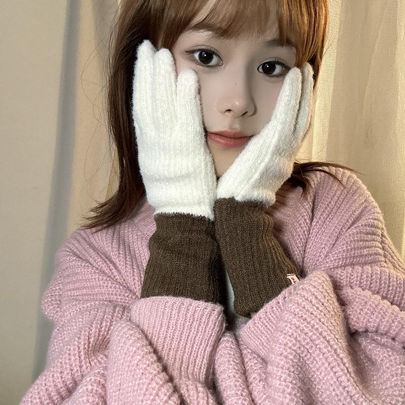Luochi Knitting Dopamine Color Woolen Gloves: Women's Winter Knitted Touchscreen Cycling Gloves for Cold Protection