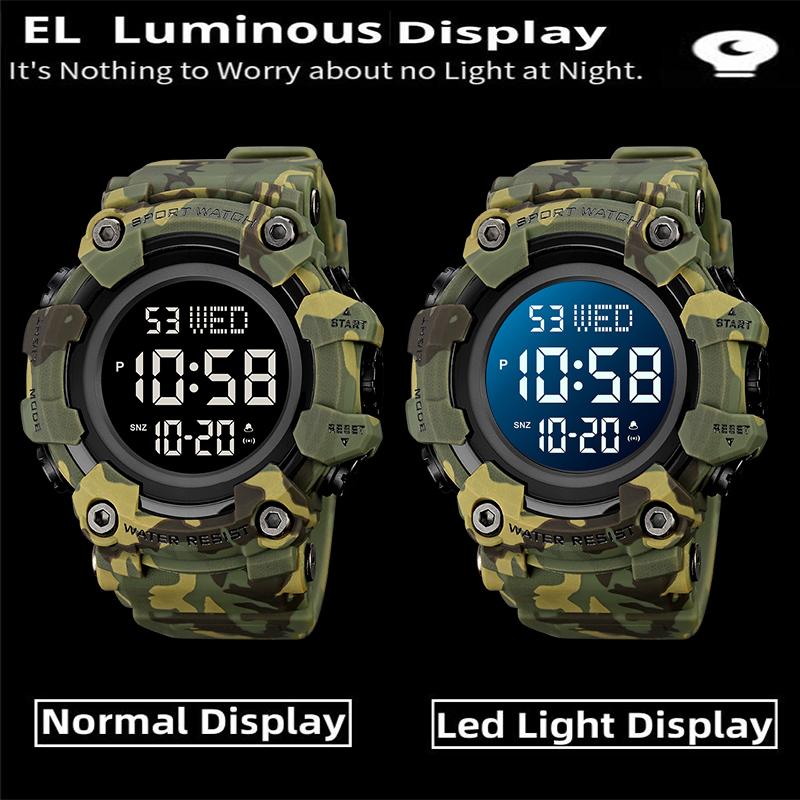 Skmei Men's Military Watches Fashion Big Dial Digital Wristwatch Luxury Outdoor Sports Dual Time Led Waterproof Alarm Clock