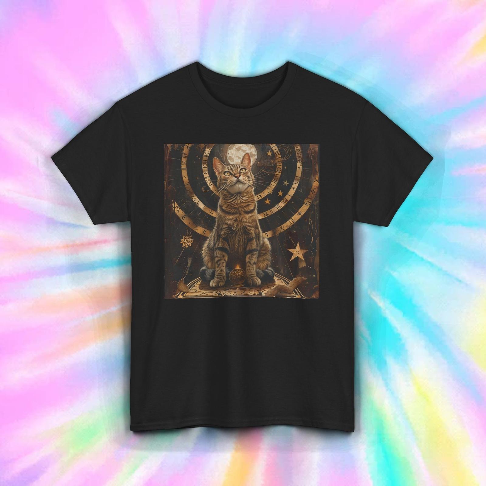 Zodiac Cat Shirt Celestial Spiral Moon Stars Astrology Magic Tee S-5XL S