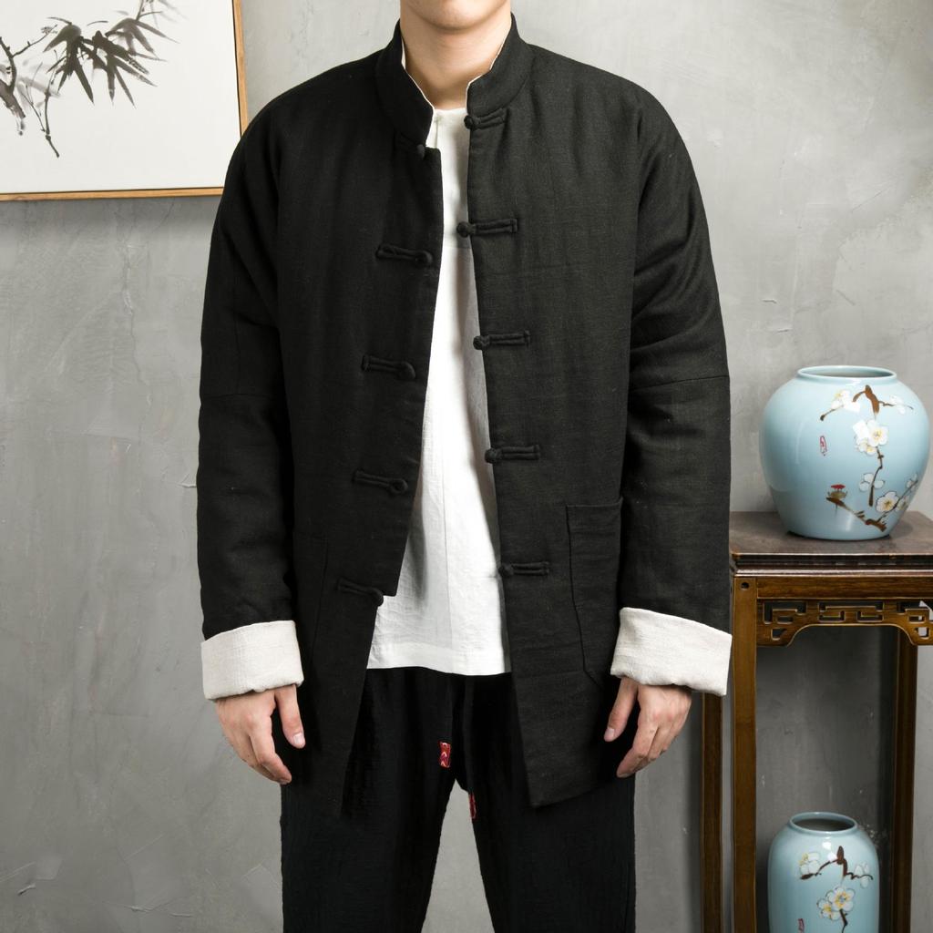 Men's Chinese Style Tang Suit: Cotton & Linen Retro Hanfu Jacket with Frog Buttons