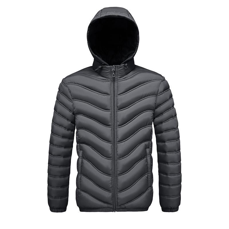 Rib Clothes, Cotton-padded Clothes, Men's Winter Removable Hat, Piled and Thickened Solid Color Cotton-padded Jacket.