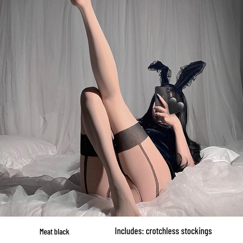 Ziqu Fun Lingerie: Sexy Fake Garter Open Crotch Pantyhose with Color Block 5036.