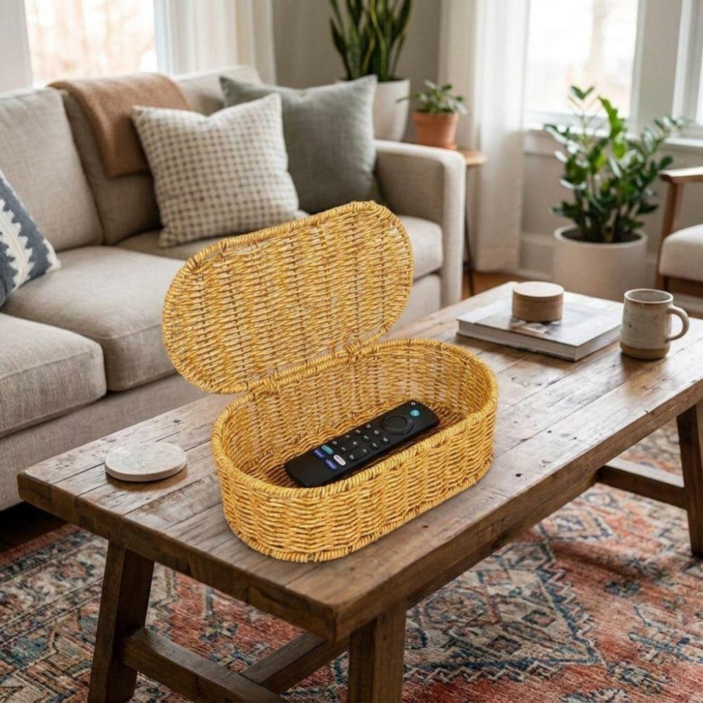 Plastic Oval Handwoven Basket Large Capacity Sundries Storage Box  Home Use