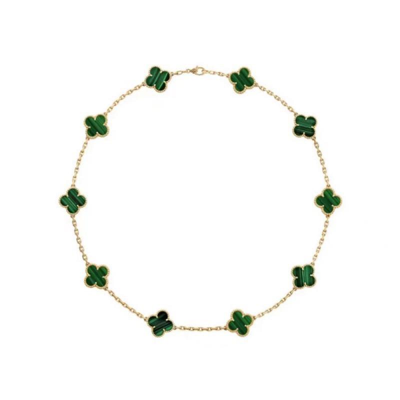 Golden Black Agate Ten-Petal Necklace with Double-Sided Four-Leaf Clover Clavicle Chain - Van Family Luxury Brand