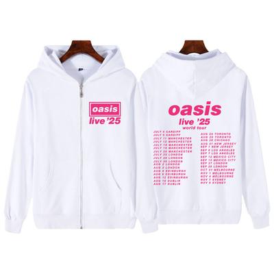 Oasis Live Tour Aesthetics Graphic Zip Up Hoodie Long-sleeved Loose Casual Hooded Sweatshirt Oversized Hip-hop Zipper Coat