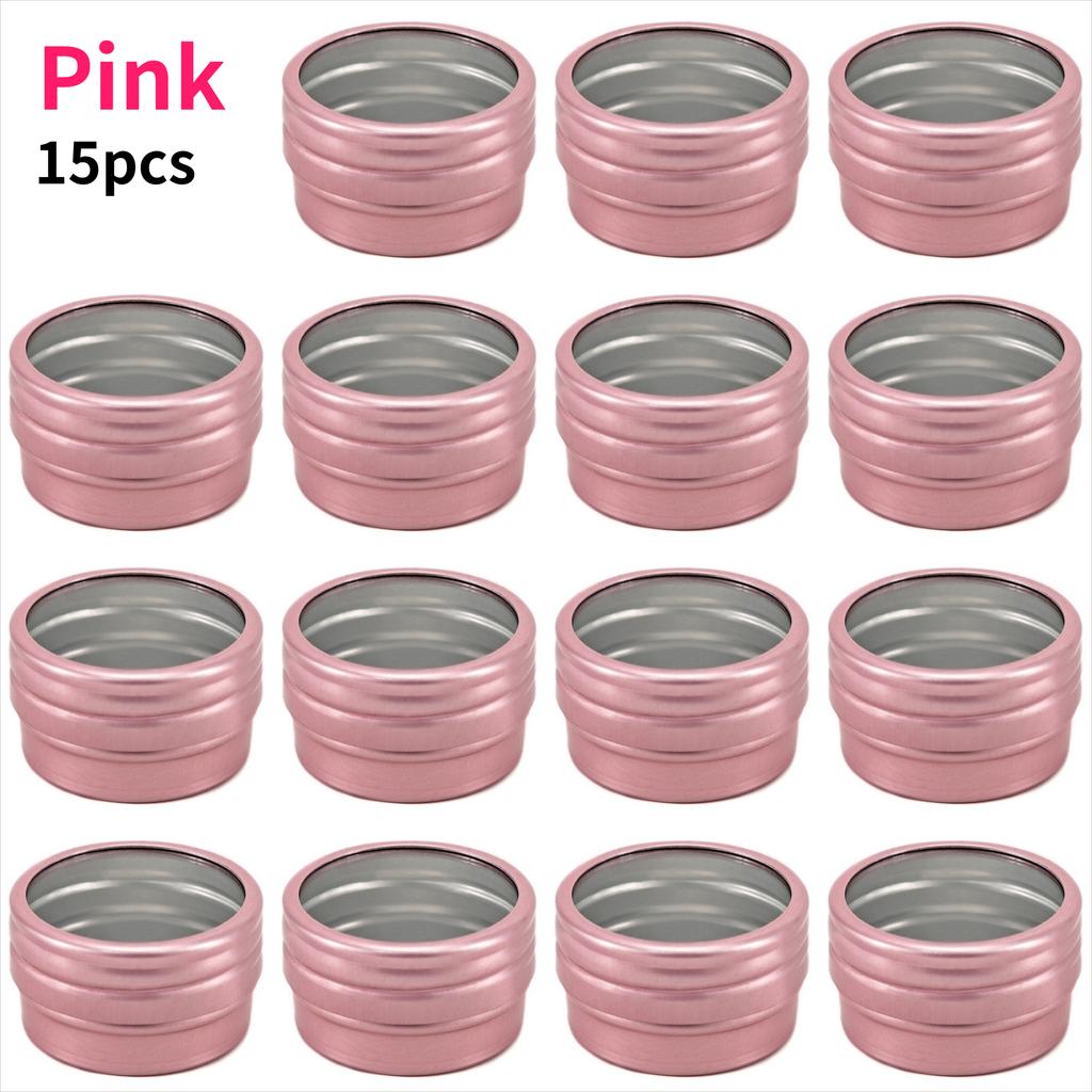 15pcs Metal Round Storage Cans with Transparent Window Screw Caps for DIY Crafts Travel Jewelry Spices Cosmetics Decor Organizer