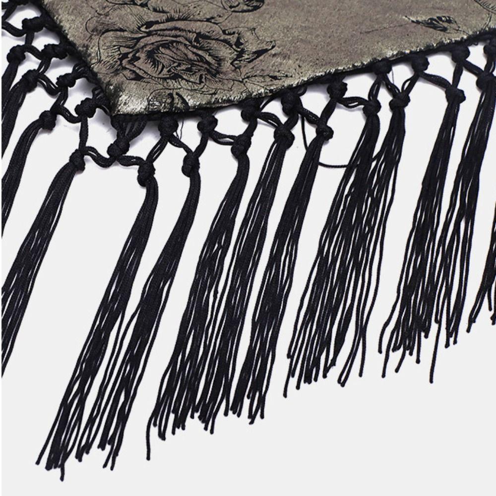 Chinese Style Triangular Waist Belt Printing Tassel Trim Butt Curtain High Waist Y2K Bohemia Wide Waistband Dance Practice