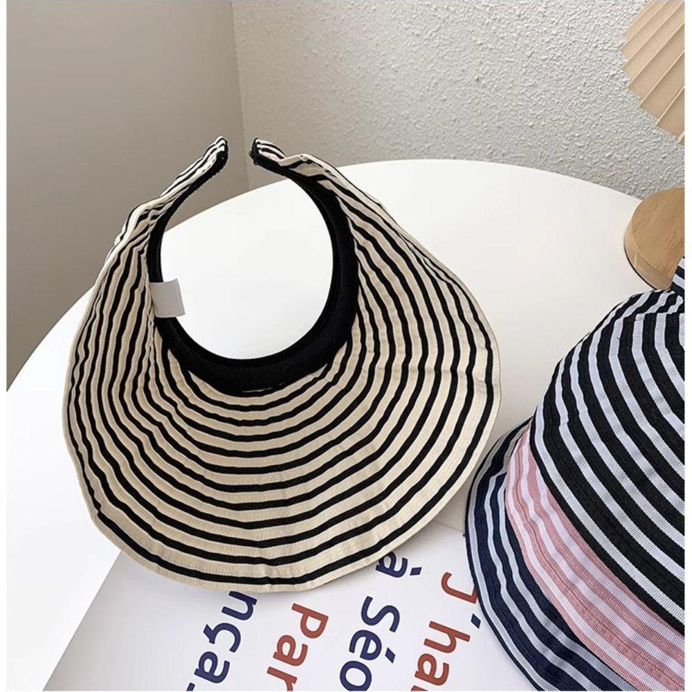 Empty Top Sun Hats Wide Brim Sunshade Visors Portable Stripe Beach Hat