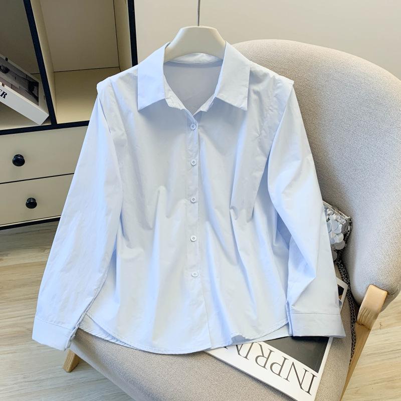 

Women s White Polo Collar Long-Sleeve Shirt with Scarf – 2025 Autumn Casual Commuting Style. L світло-синій колір