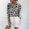 Suit Collar Leopard Print Long Sleeve Shirt Women Leopard-Print Long-Sleeved Shirt