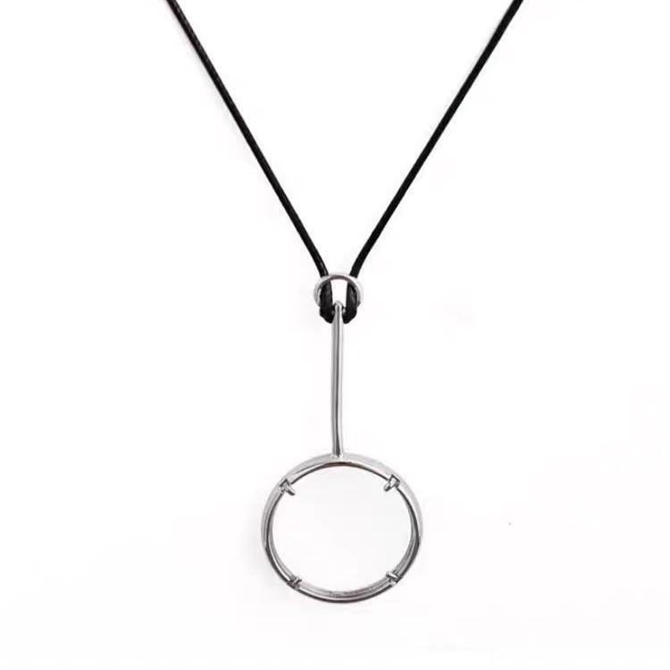 Dámský náhrdelník s přívěskem zvětšovací sklo v blogger stylu na dlouhé kožené šňůrce - Unikátní, luxusní doplněk