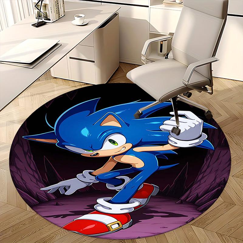 1pc Sonic the Hedgehog Round Carpet - Anime Design Office Chair Mat, Non-Slip Rug for Home Decor, Seasonal Gift, Suitable for Office, Living Room