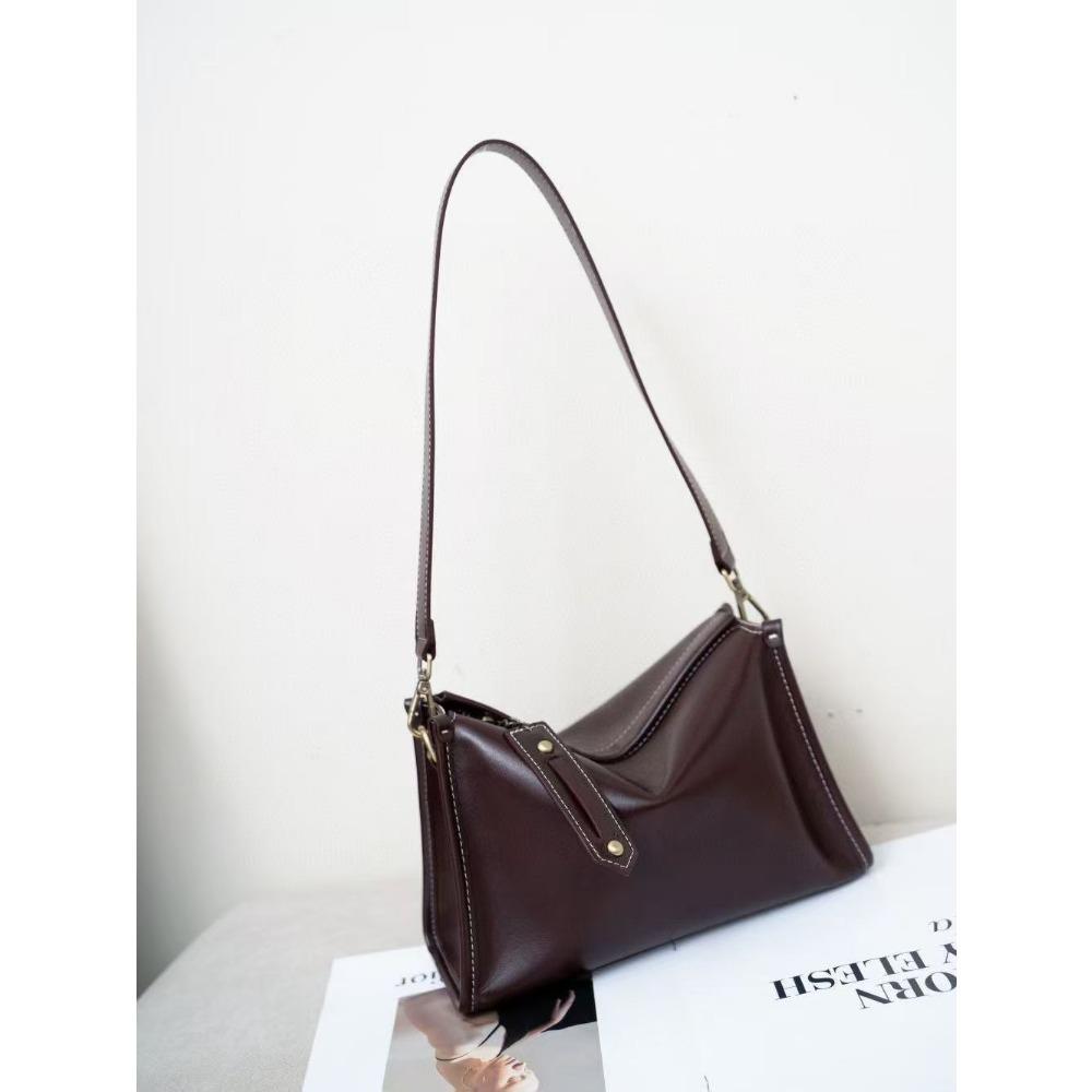 Cowhide Versatile Women's Bag One Shoulder Crossbody Bag Simple Women's Bag Zipper Square Bag Genuine Leather Handbag