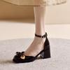 Baotou Sandals Women's Thick Heels Bow High Heels 2025 Spring and Summer New French Round Head Hollow Single Shoes New Bridesmaids