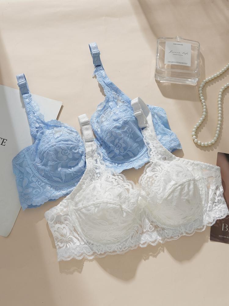 NEW Plus Size 36-44 Lace Bras Women Thin Lining Sponge-free Push Up Bra Summer Breathable Underwire Bow Comfortable Underwear