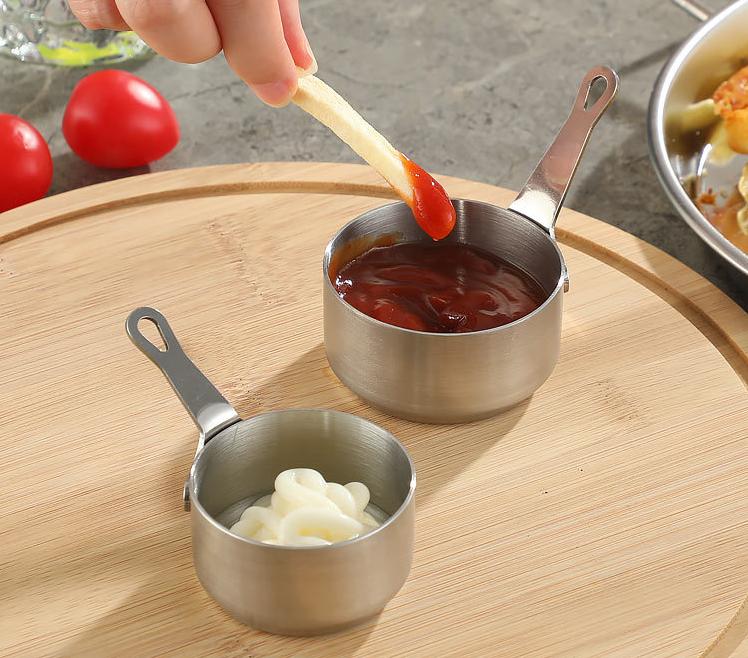 Handle Stainless Steel Sushi Hot Pot Dipping Bowl Vinegar ContainerSauce Cup Mini Sauce Pan Small Bowls for Dipping Sauce