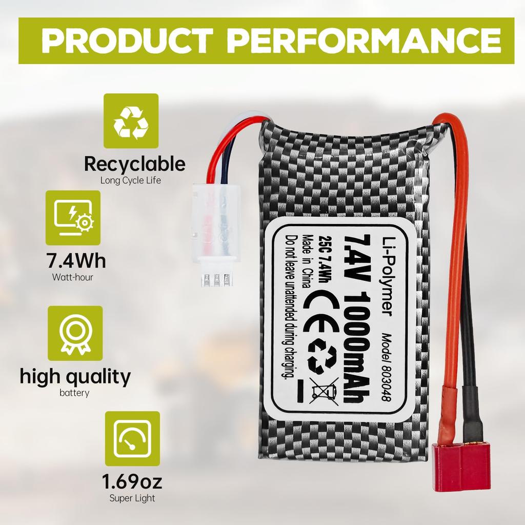 2PCS 7.4V 1000mAh T-Plug Lithium Battery for 18858 18859 18859A 18859E HM163 HM164 35-DJ03 35-DJ04 SN-DJ02 16889 16889A 16890 2845 2846 Q901 Q902