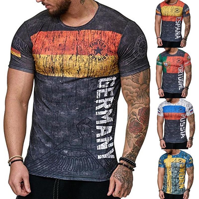 Men's Letter Print Gym T-shirt With Germany Sweden Portugal Russia Design Slim Fit